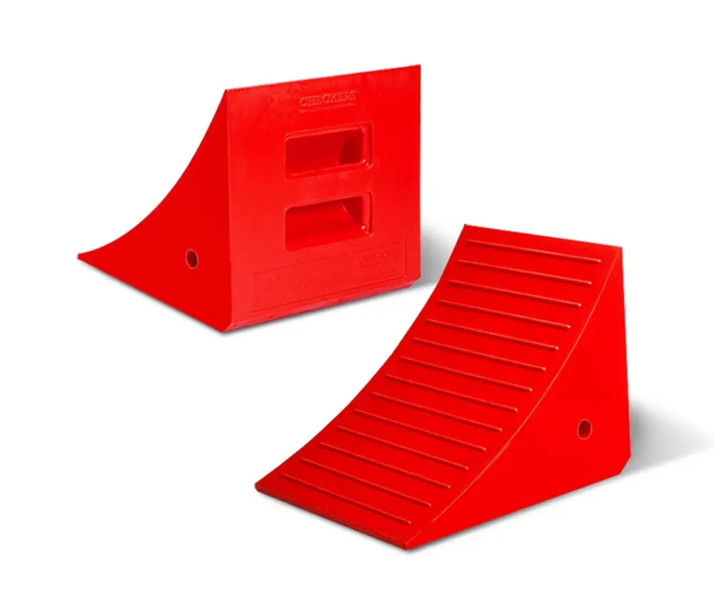Roadblock Impact-Absorbing Industrial Urethane Wheel Chock, 1 Tangerine Chock, 17" Length, 14" Width, 14" Height, Checkers...